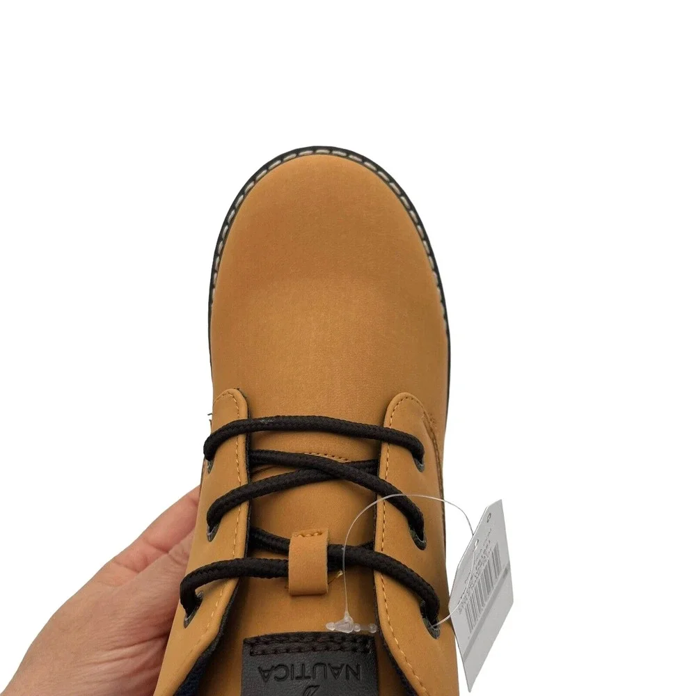 Nautica Youth Boys Chukka Casual Ankle‎ Boots Size 4 Brown Tan Vegan Leather